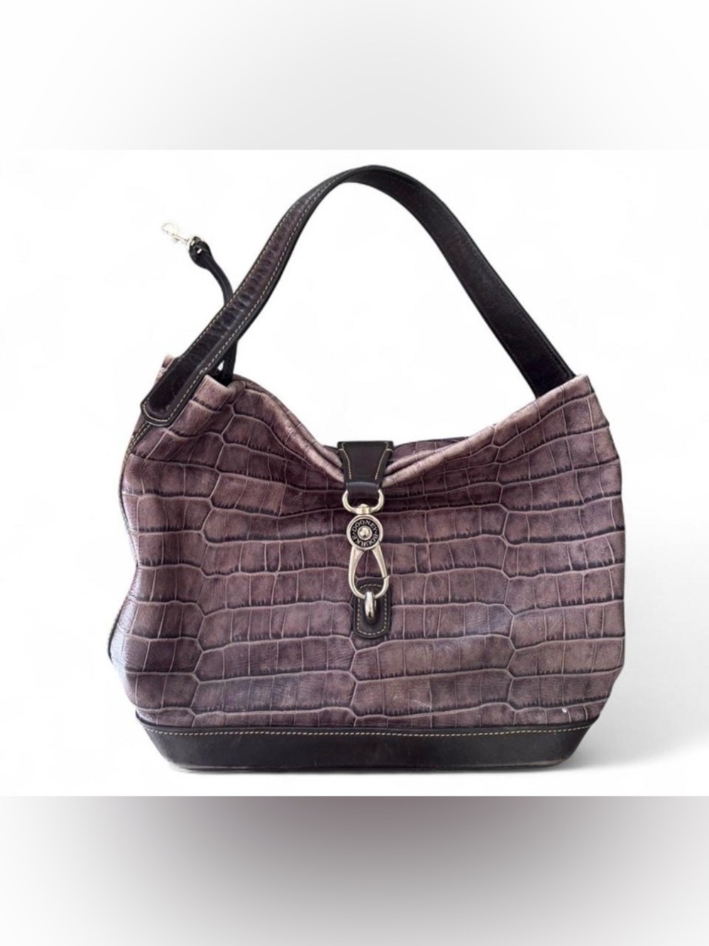 Dooney & Bourke Croc-Embossed Brown Shoulder Bag with Dark Trim